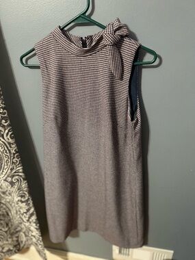 Ann Taylor Factory Sleeveless Houndstooth Bow-Accent Shift Dress - Black & White